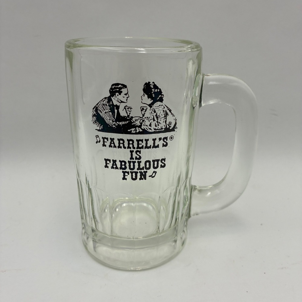 Vintage Farrells Ice Cream Parlour Glass Mug Fabulous Fun Beer Stein Clear 5 in